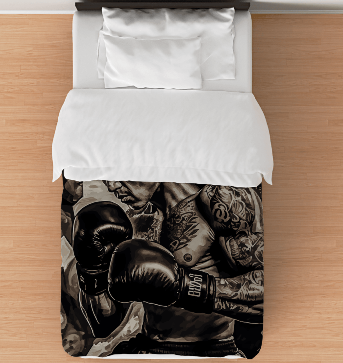 Twin-sized Stronger Every Day comforter displayed on a bed, featuring a motivating design.