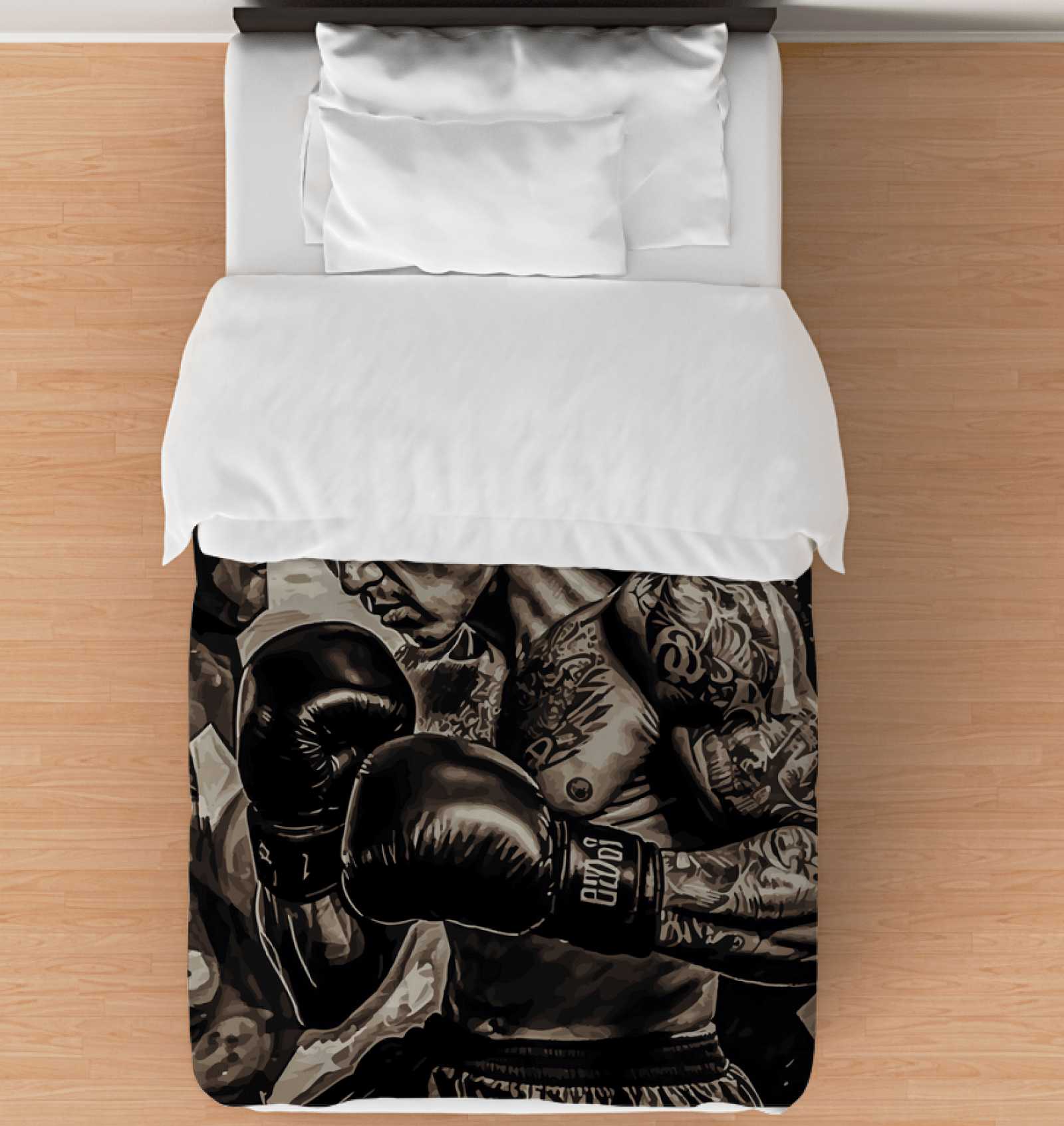 Twin-sized Stronger Every Day duvet cover displayed on a bed, featuring a sleek design.