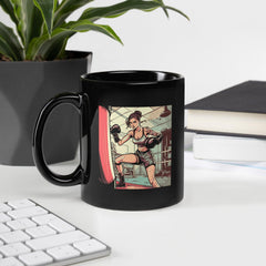 Motivational workout coffee mug in black gloss - Sweat is Just Fat Crying design