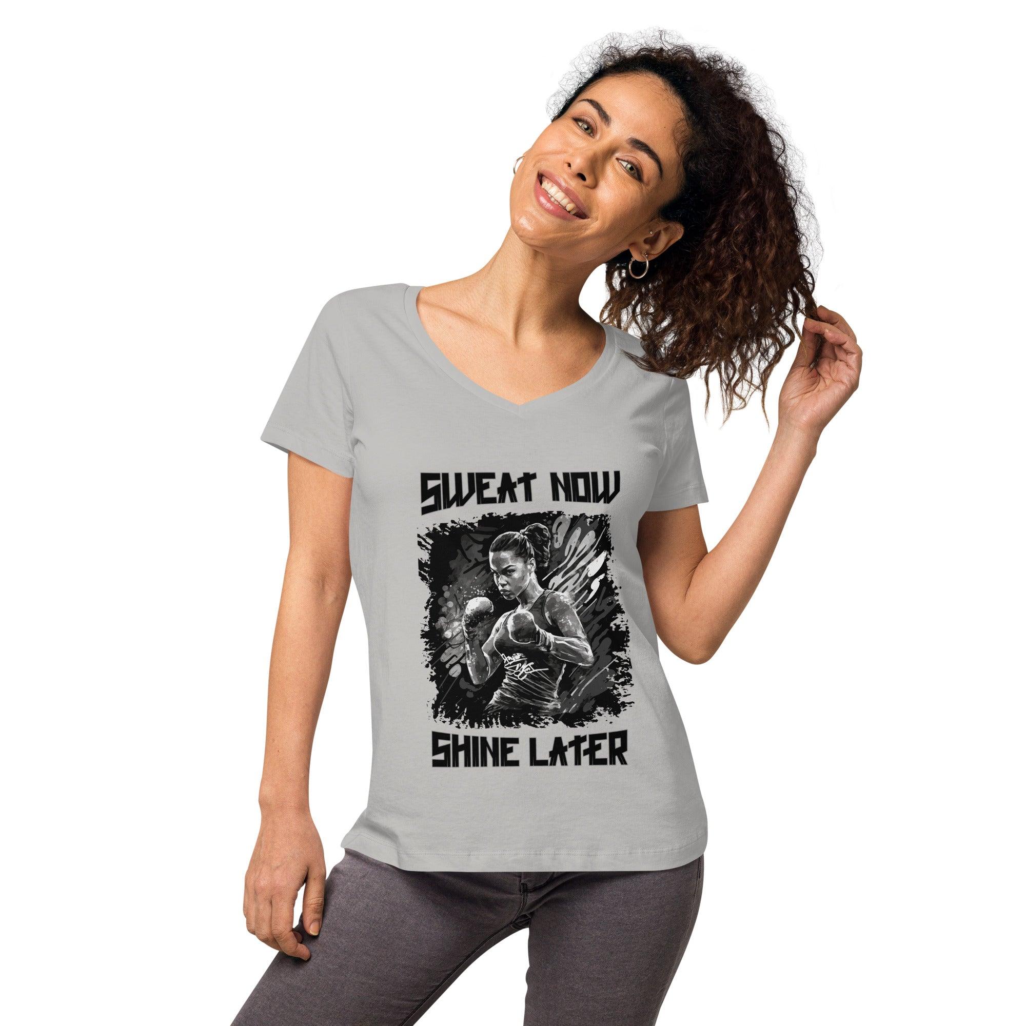 Sweat Now Shine Later Women’s Fitted V-neck T-shirt - Beyond T-shirts