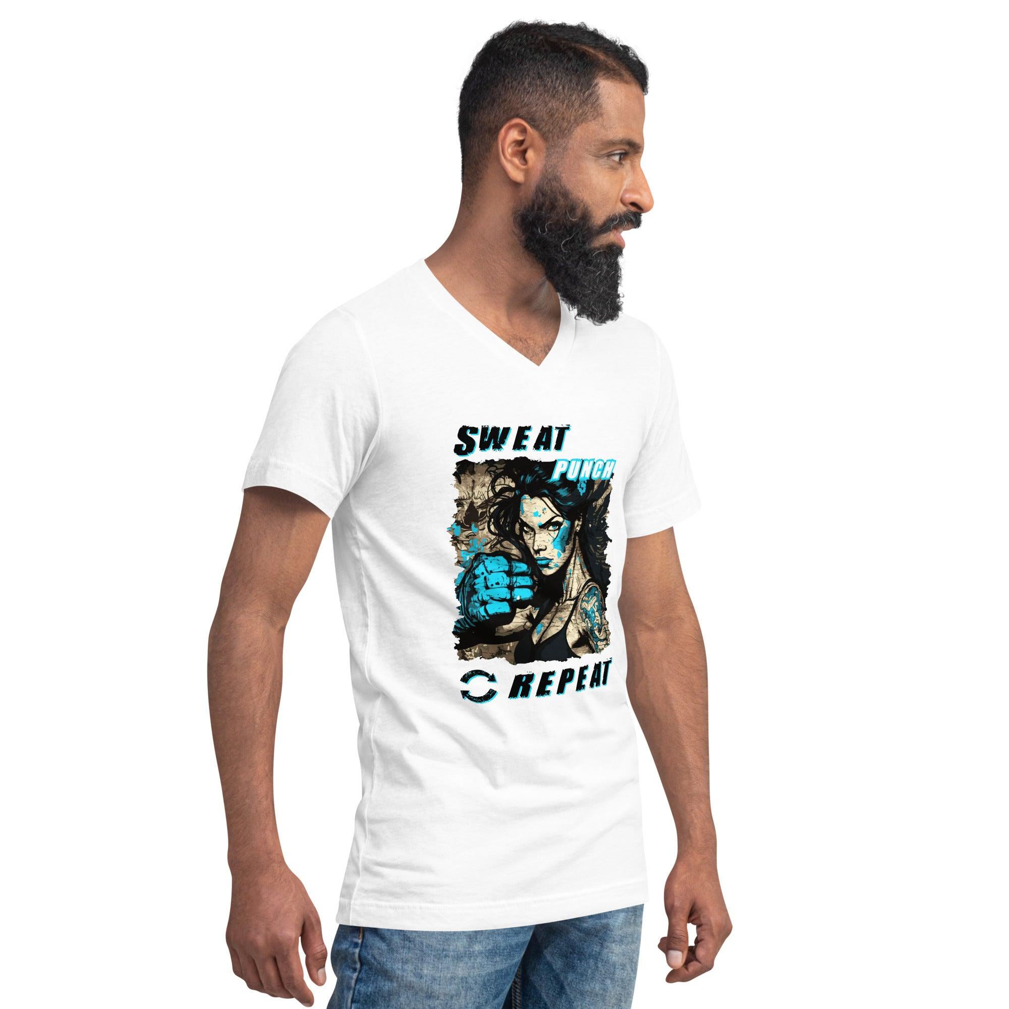 Sweat Punch Repeat Unisex Short Sleeve V-Neck T-Shirt - Beyond T-shirts