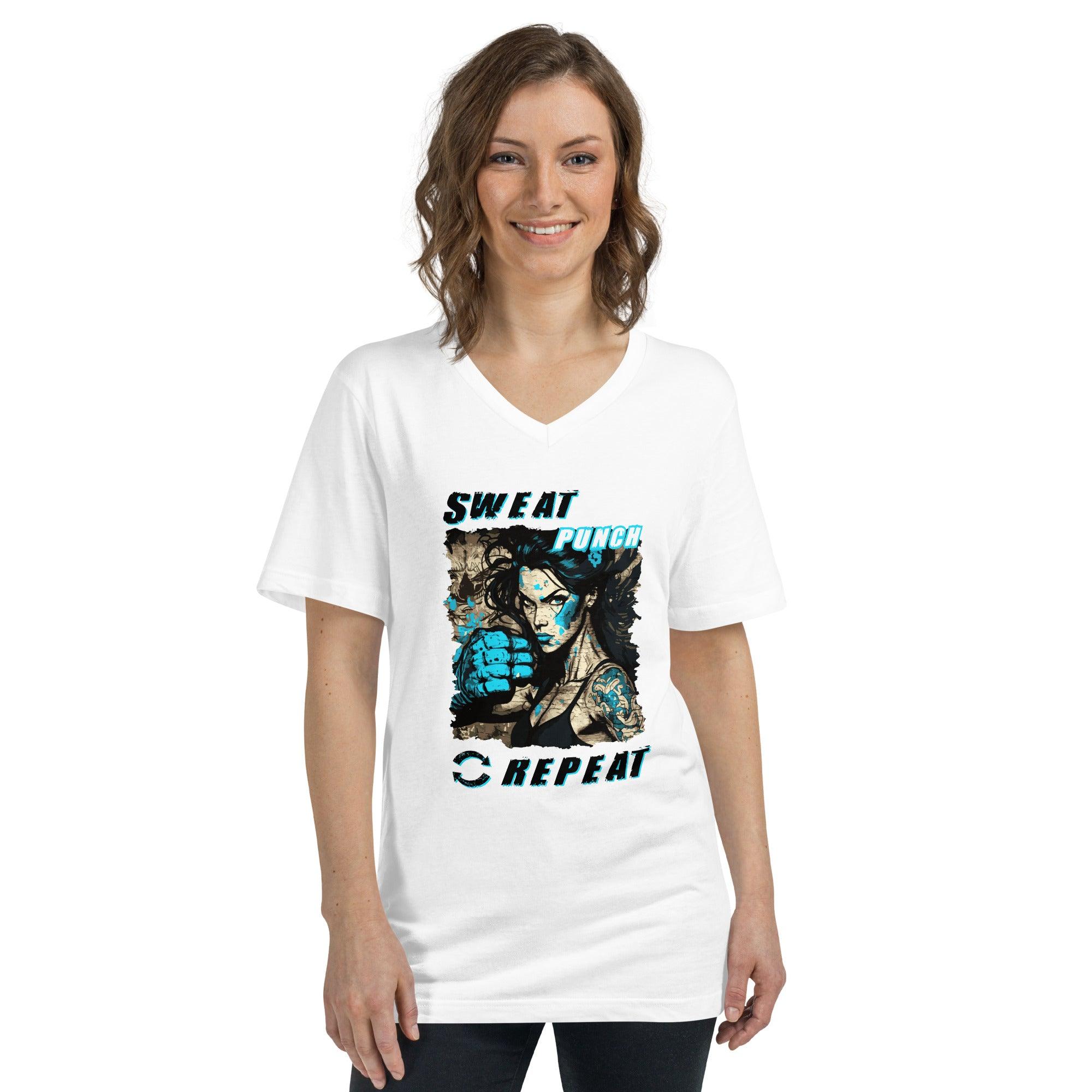 Sweat Punch Repeat Unisex Short Sleeve V-Neck T-Shirt - Beyond T-shirts