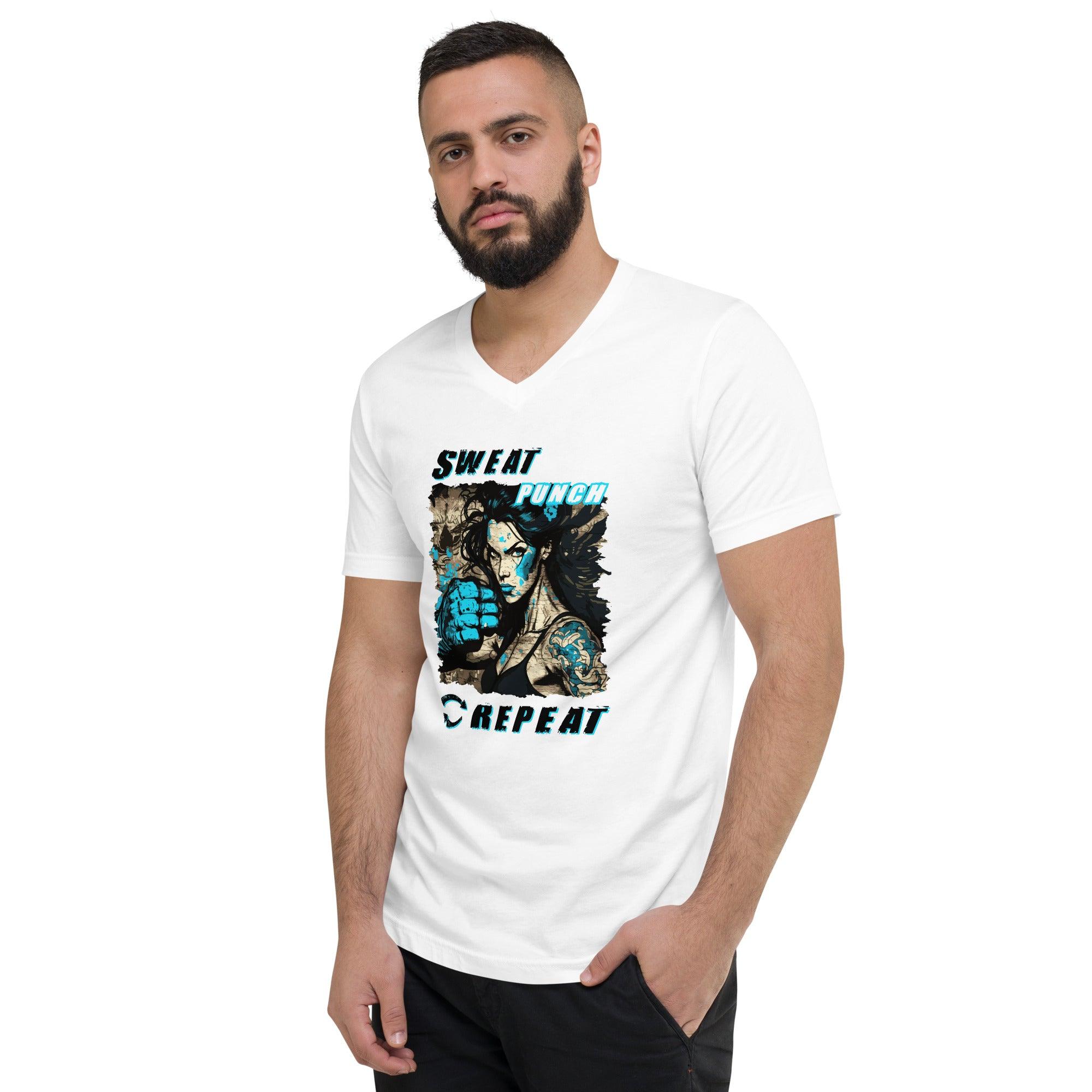 Sweat Punch Repeat Unisex Short Sleeve V-Neck T-Shirt - Beyond T-shirts