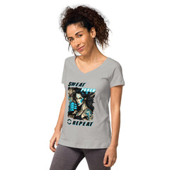 Sweat Punch Repeat Women’s Fitted V-neck T-shirt - Beyond T-shirts