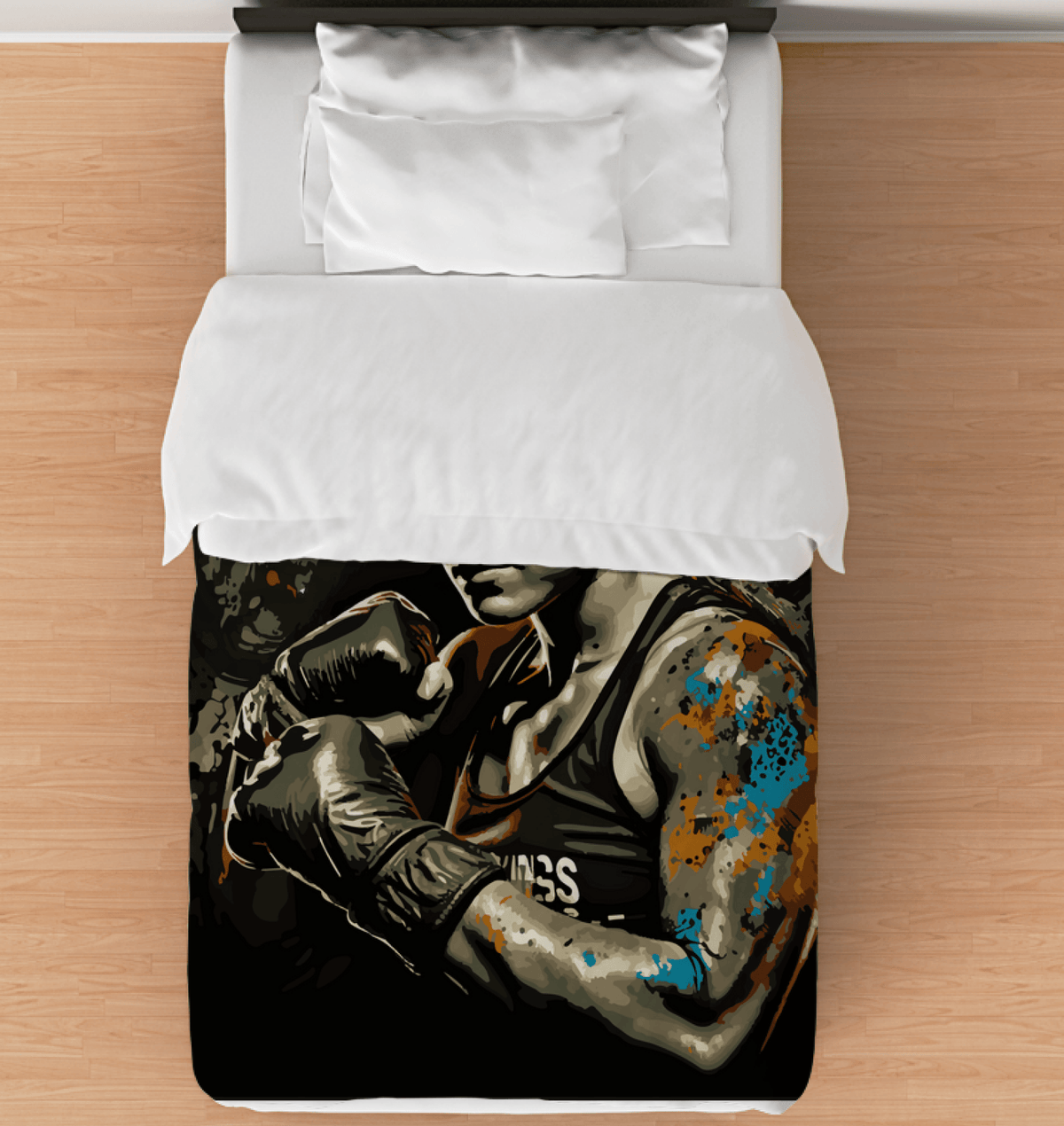 "Fitness-Inspired Duvet Cover - Sweat and Strength Motif