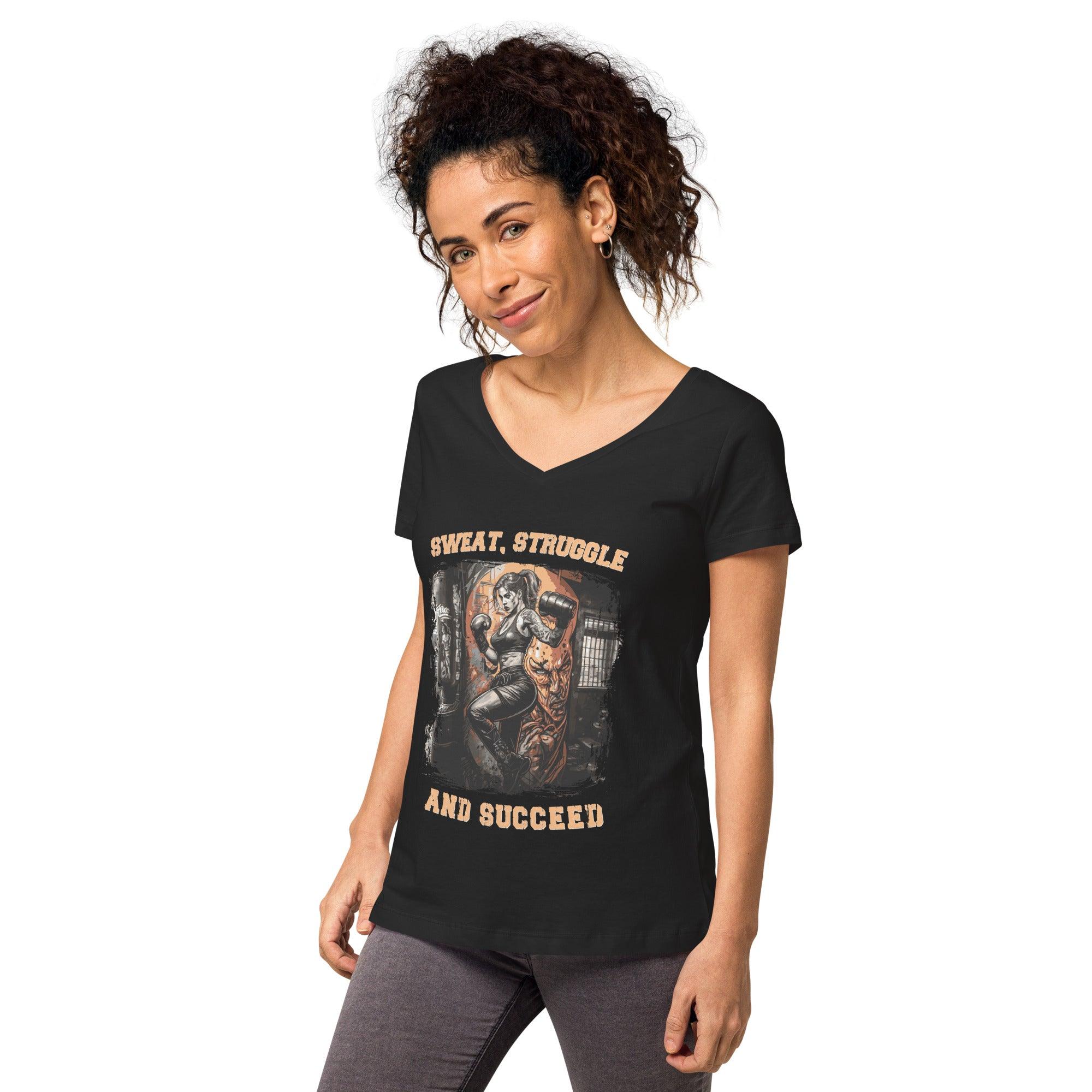 Sweat Struggle And Succeed Women’s Fitted V-neck T-shirt - Beyond T-shirts