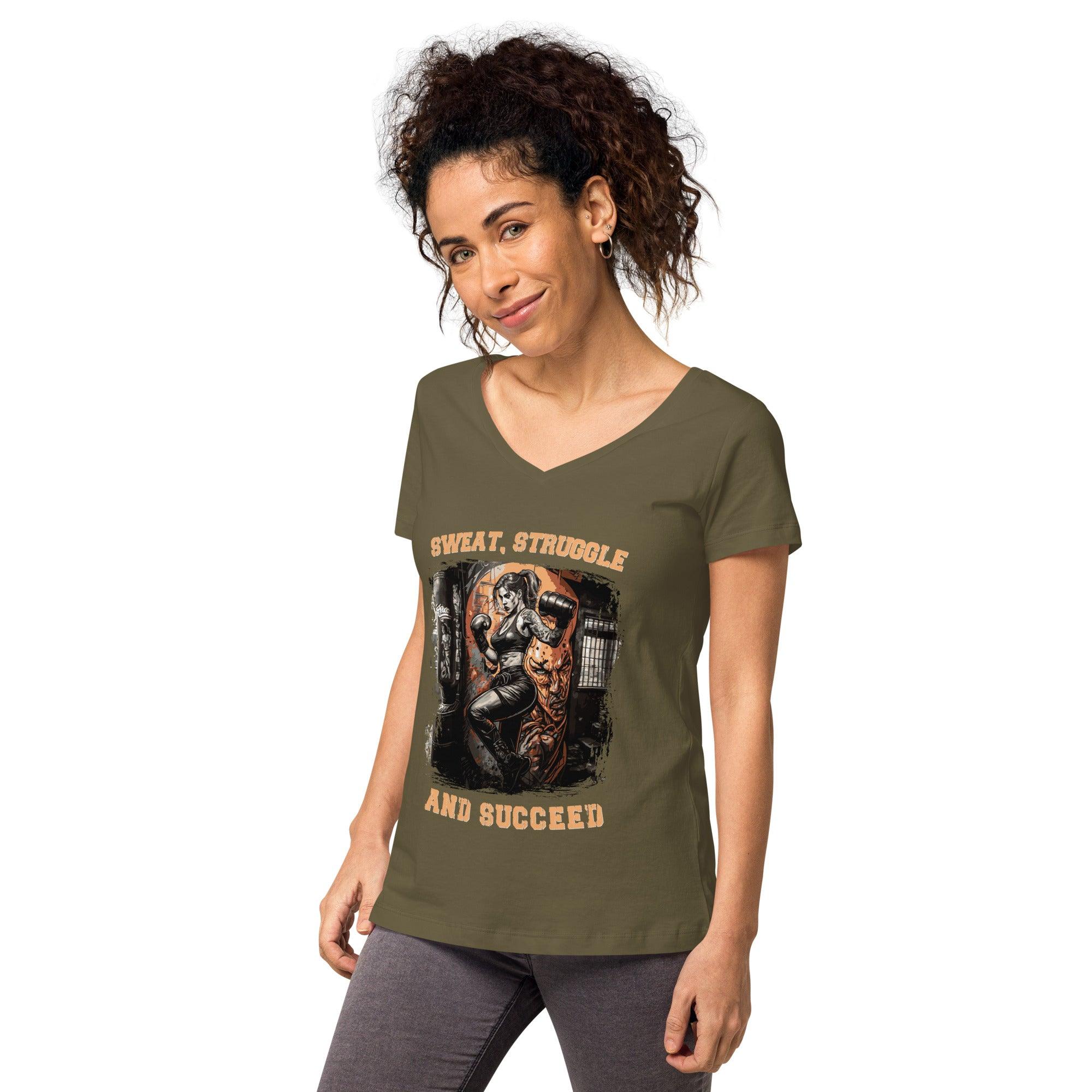 Sweat Struggle And Succeed Women’s Fitted V-neck T-shirt - Beyond T-shirts