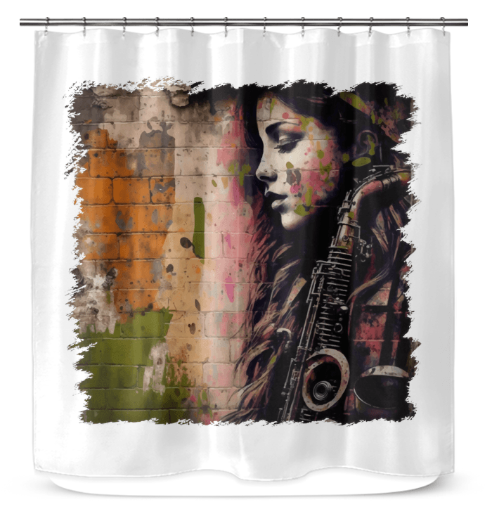 The Saxophone Empowers Her Shower Curtain - Beyond T-shirts