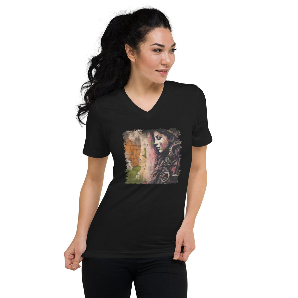 The Saxophone Empowers Her Unisex Short Sleeve V-Neck T-Shirt - Beyond T-shirts