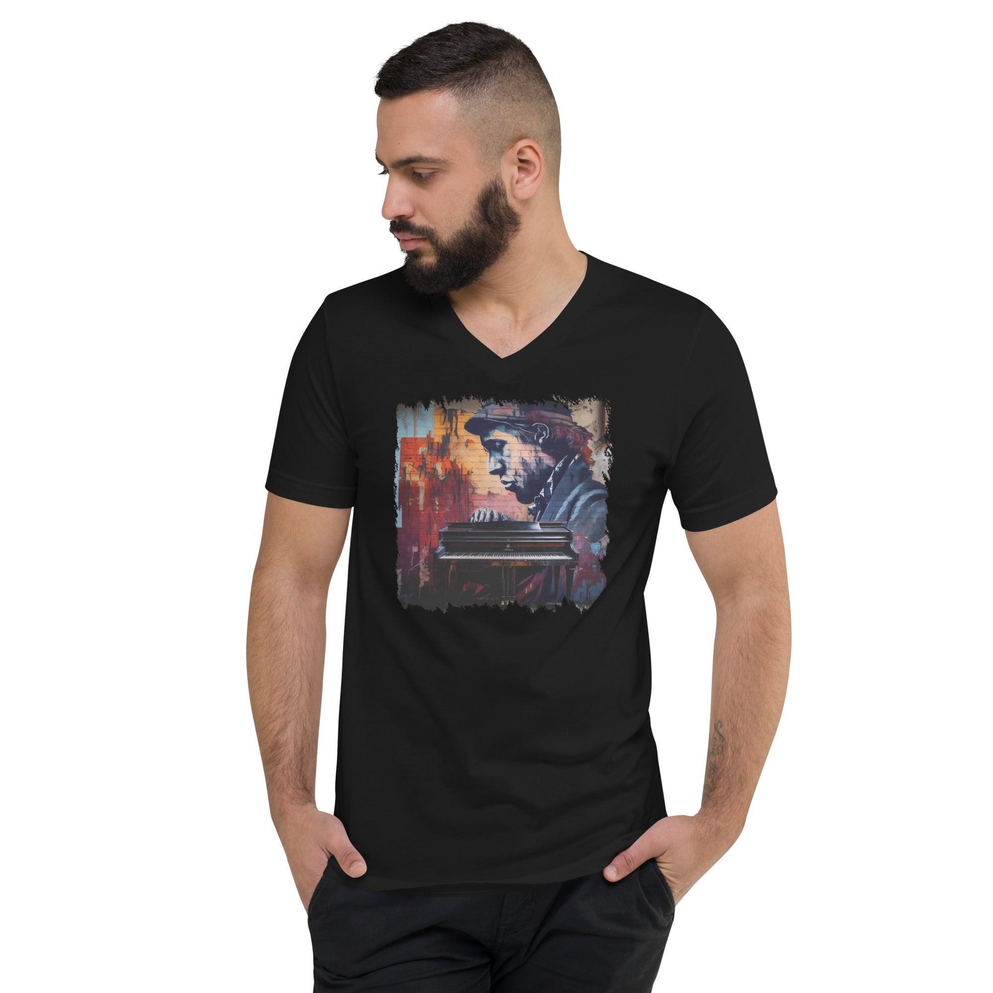 Ticklin' the Piano Unisex Short Sleeve V-Neck T-Shirt - Beyond T-shirts