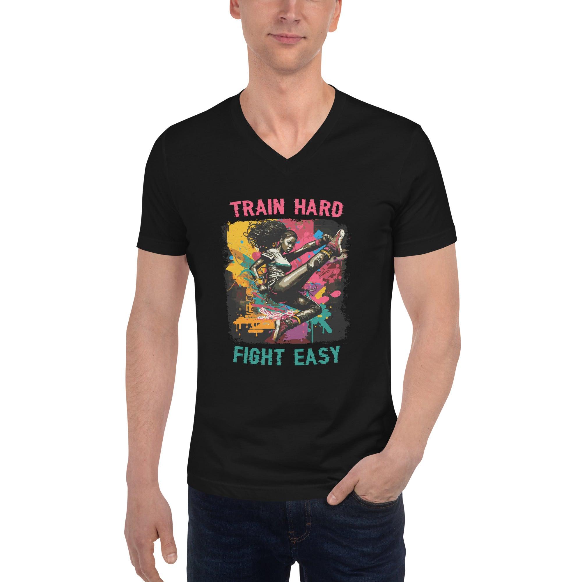 Train Hard Fight Easy Unisex Short Sleeve V-Neck T-Shirt - Beyond T-shirts
