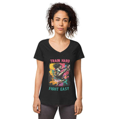 Train Hard Fight Easy Women’s Fitted V-Neck T-Shirt - Beyond T-shirts