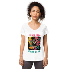 Train Hard Fight Easy Women’s Fitted V-Neck T-Shirt - Beyond T-shirts