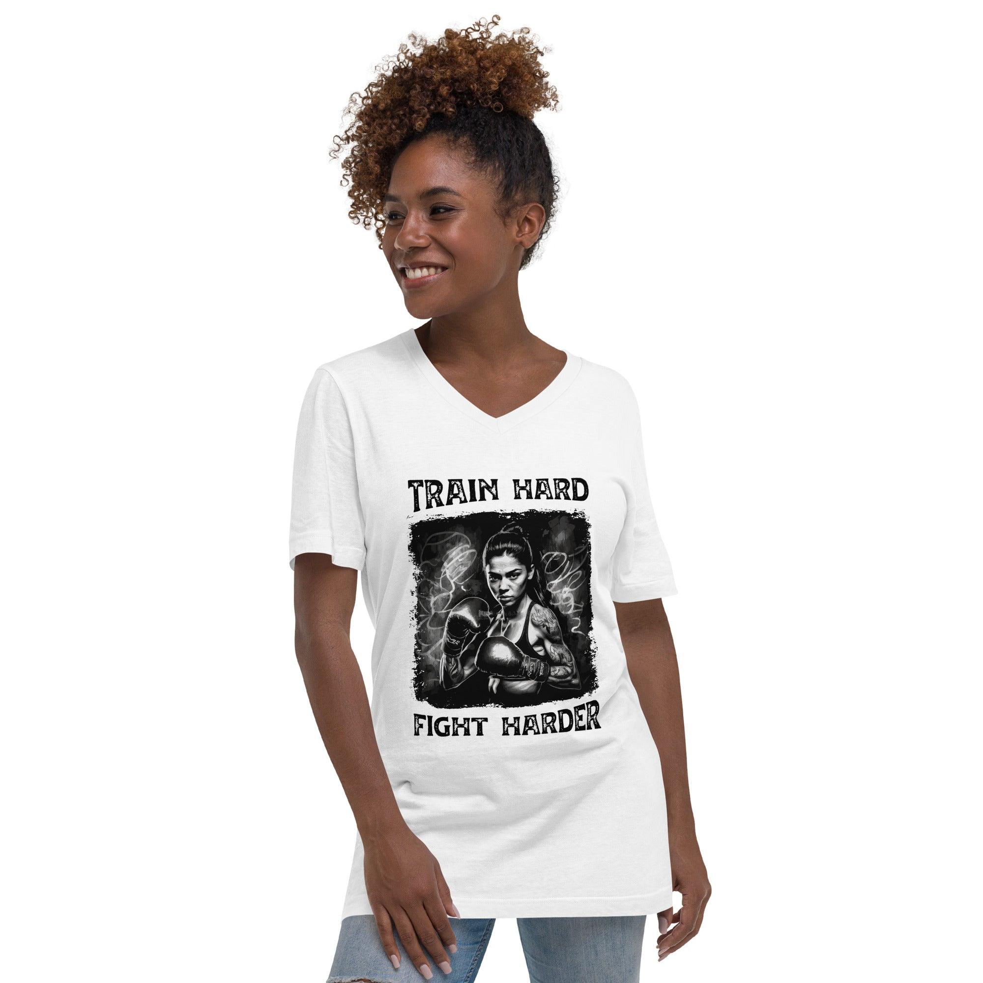 Train Hard Fight Harder Unisex Short Sleeve V-Neck T-Shirt - Beyond T-shirts