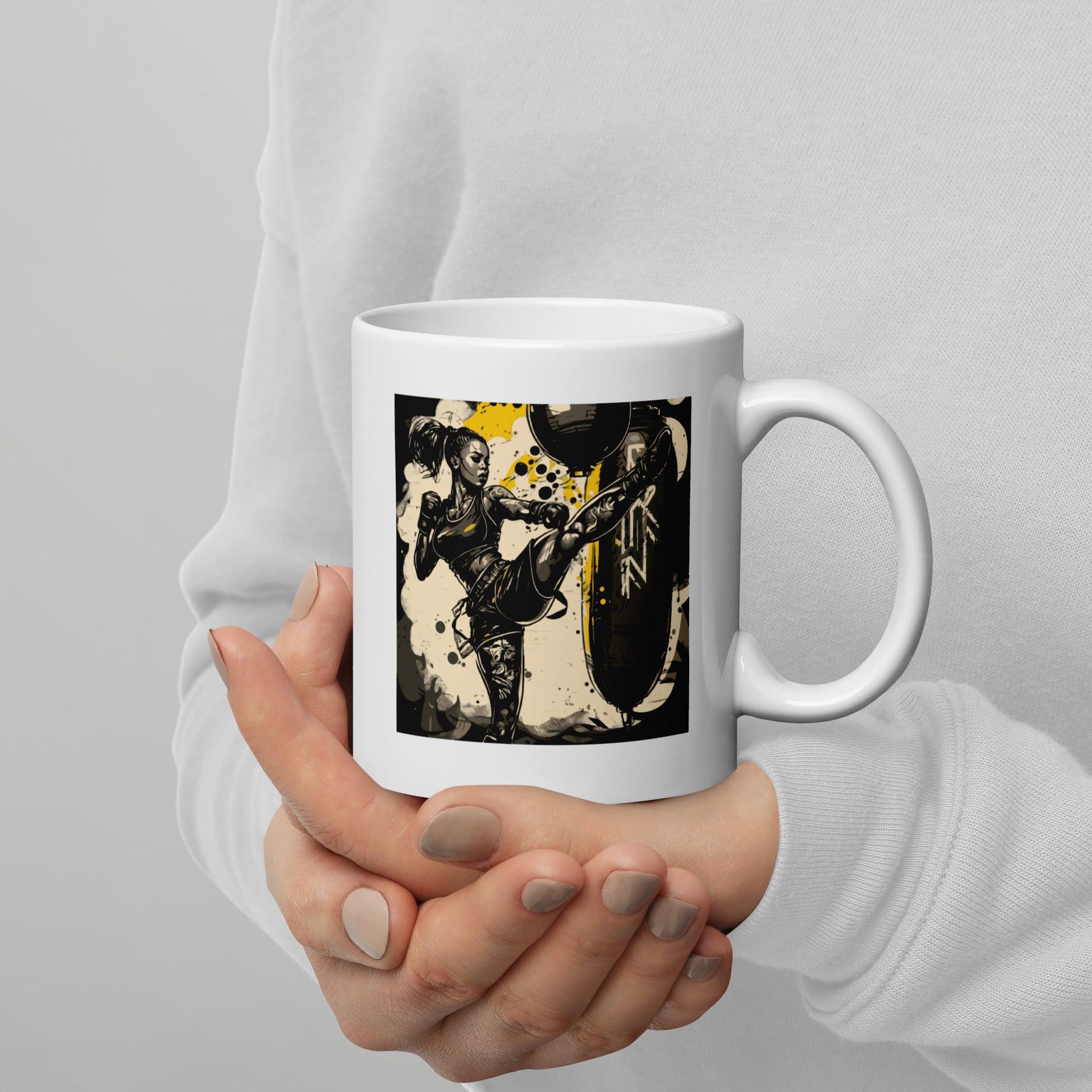 Train Hard, Fight Smart White Glossy Mug Front View