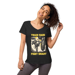 Train Hard Fight Smart Women’s Fitted V-neck T-shirt - Beyond T-shirts