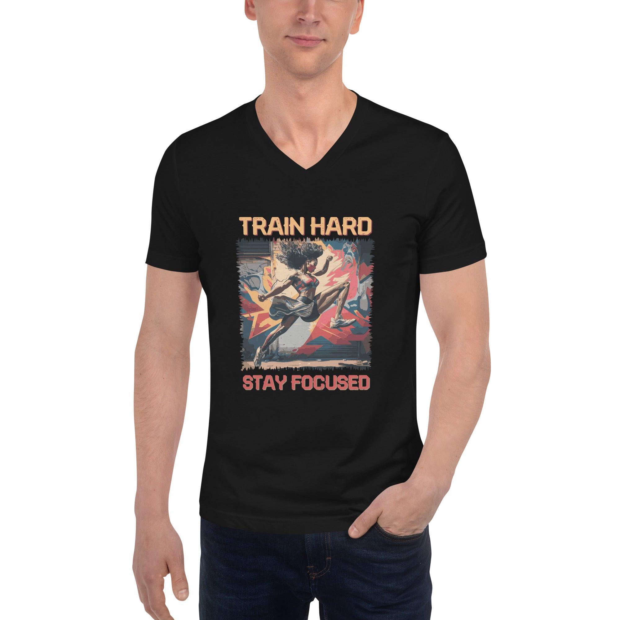 Train Hard Stay Focused Unisex Short Sleeve V-Neck T-Shirt - Beyond T-shirts