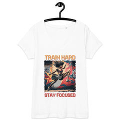 Train Hard Stay Focused Women’s Fitted V-Neck T-Shirt - Beyond T-shirts