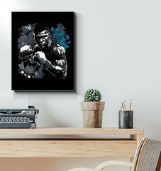 Train Like a Champion motivational wrapped canvas in a modern living room.