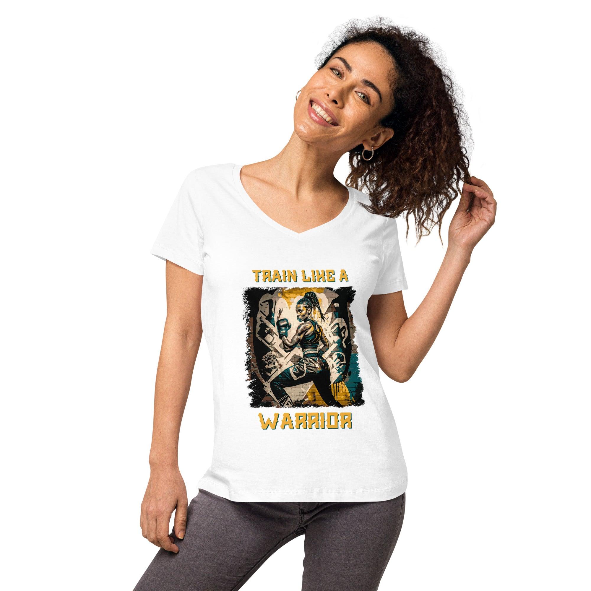 Train Like A Warrior Women’s Fitted V-neck T-shirt - Beyond T-shirts