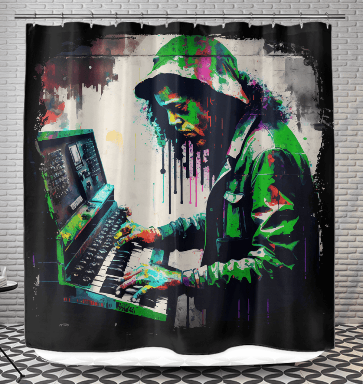 Wailing On The Keys Shower Curtain - Beyond T-shirts