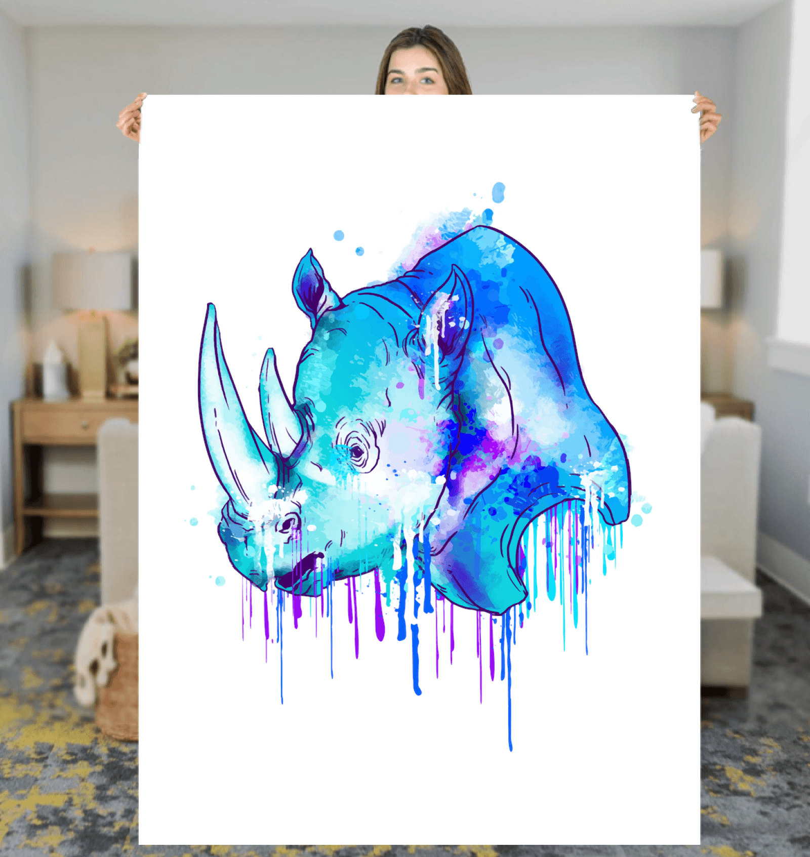 Watercolor Rhino Sherpa Blanket - Beyond T-shirts